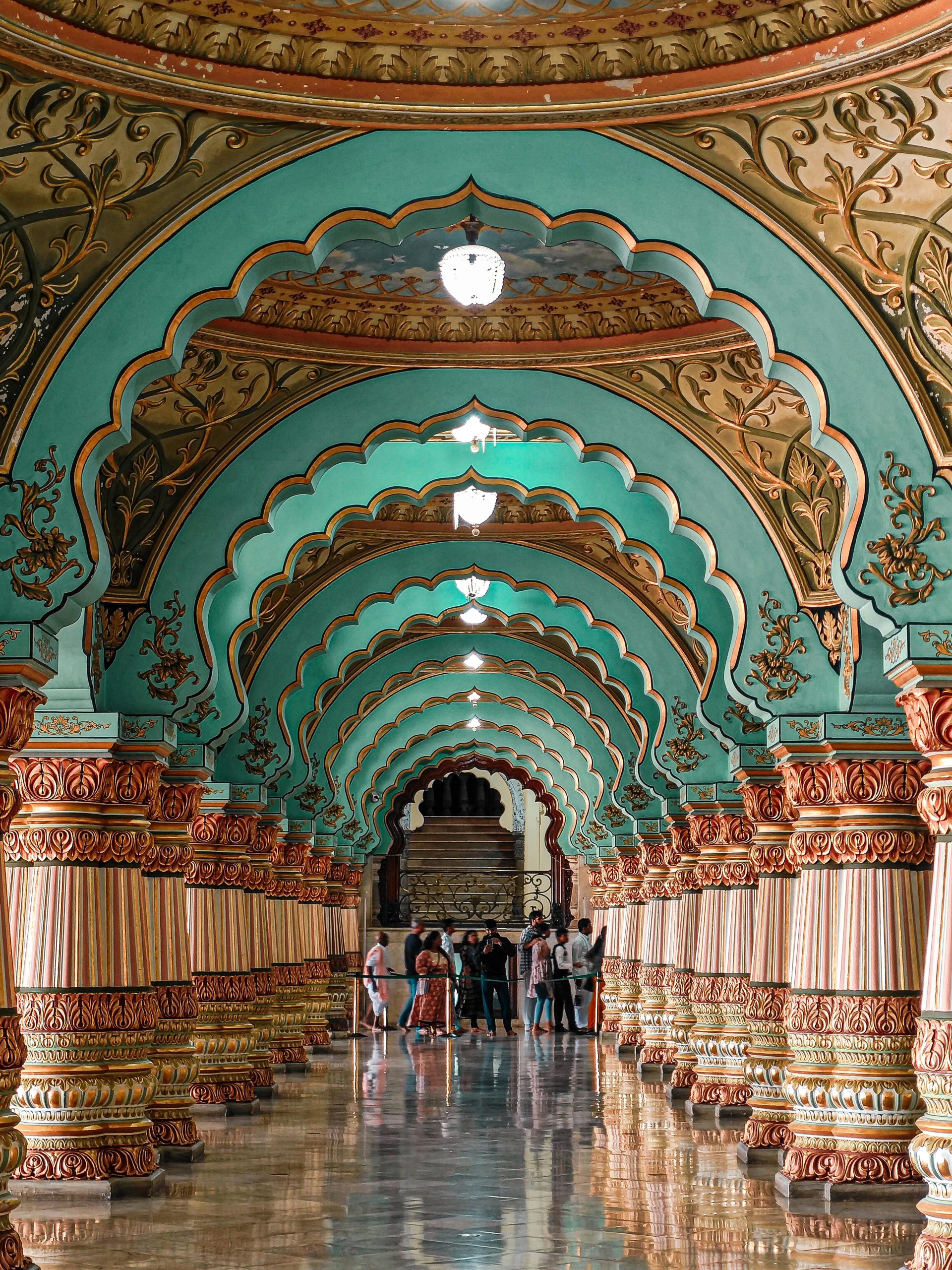 Explore the intricate designs of the arches at Amba Vilas Palace in Mysore, India, showcasing stunning Indian architecture.