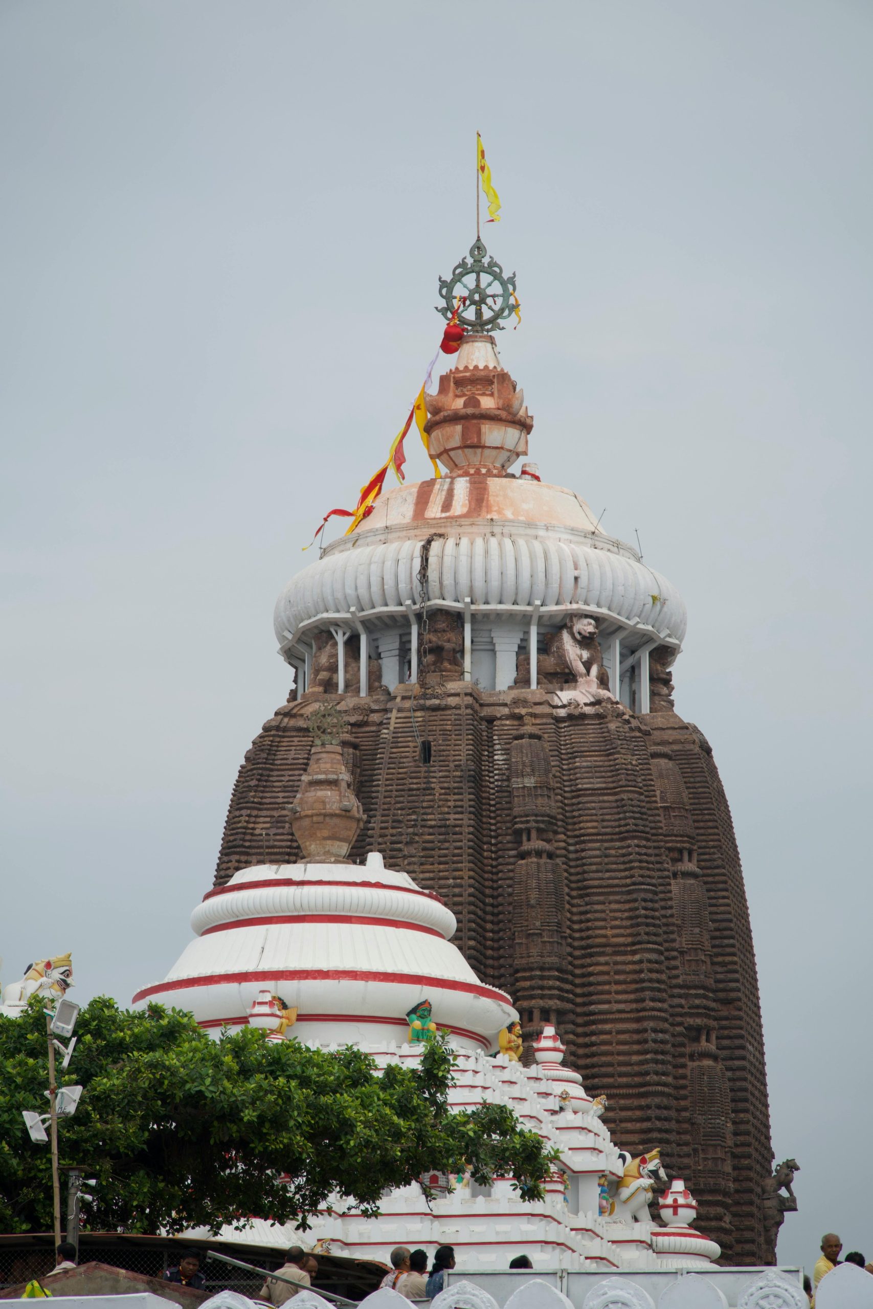 Jagannath Temple's iconic tower stands tall in Puri, showcasing intricate architecture.
